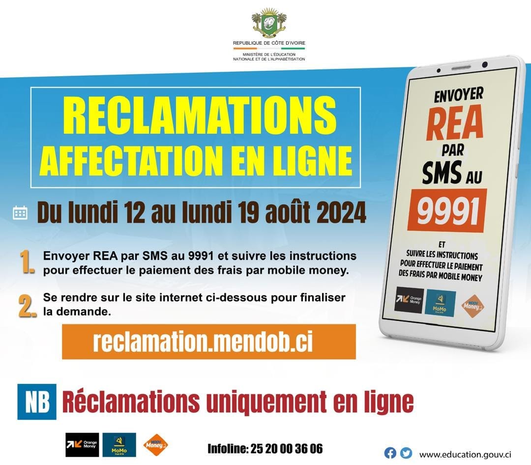 Réclamations affectations 2024 en Côte d'Ivoire