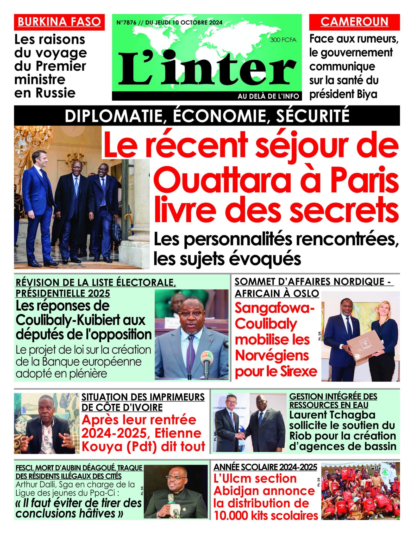 Titrologie 10 octobre 2024 - L'Inter - revue de la presse ivoirienne