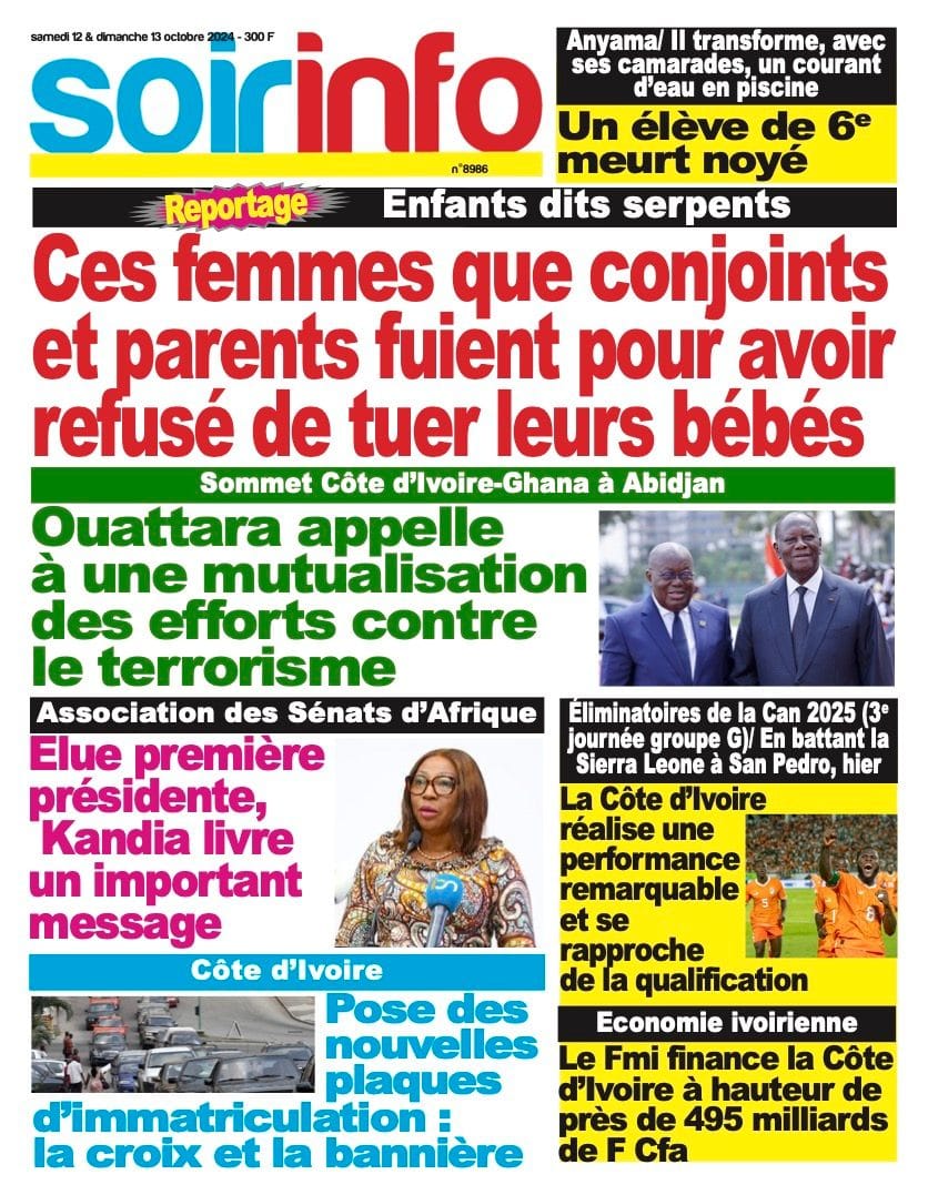 Titrologie 1er octobre 2024 - Soir Info - Revue de la presse ivoirienne