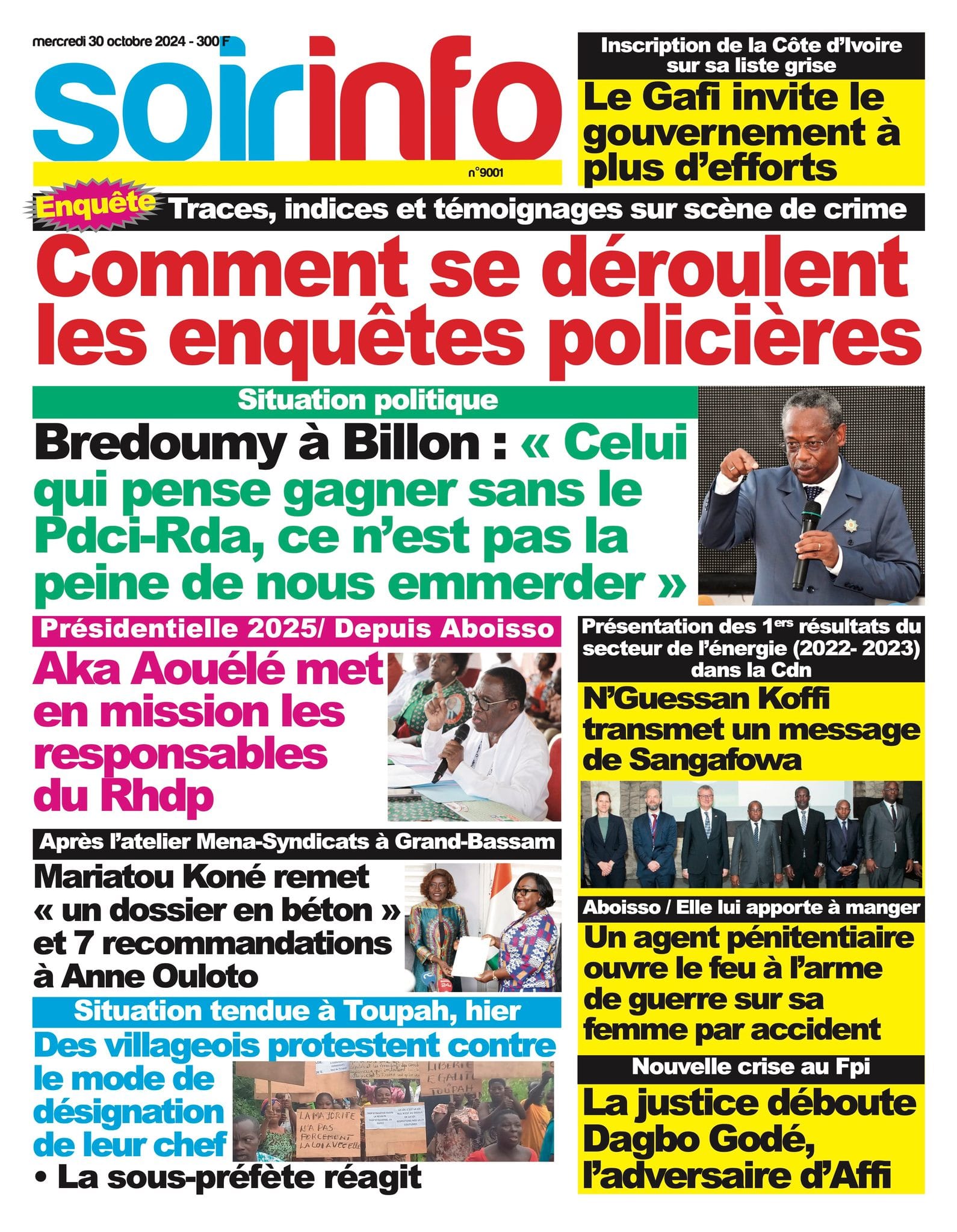 Titrologie 30 octobre 2024 - Soir Info - revue de la presse ivoirienne