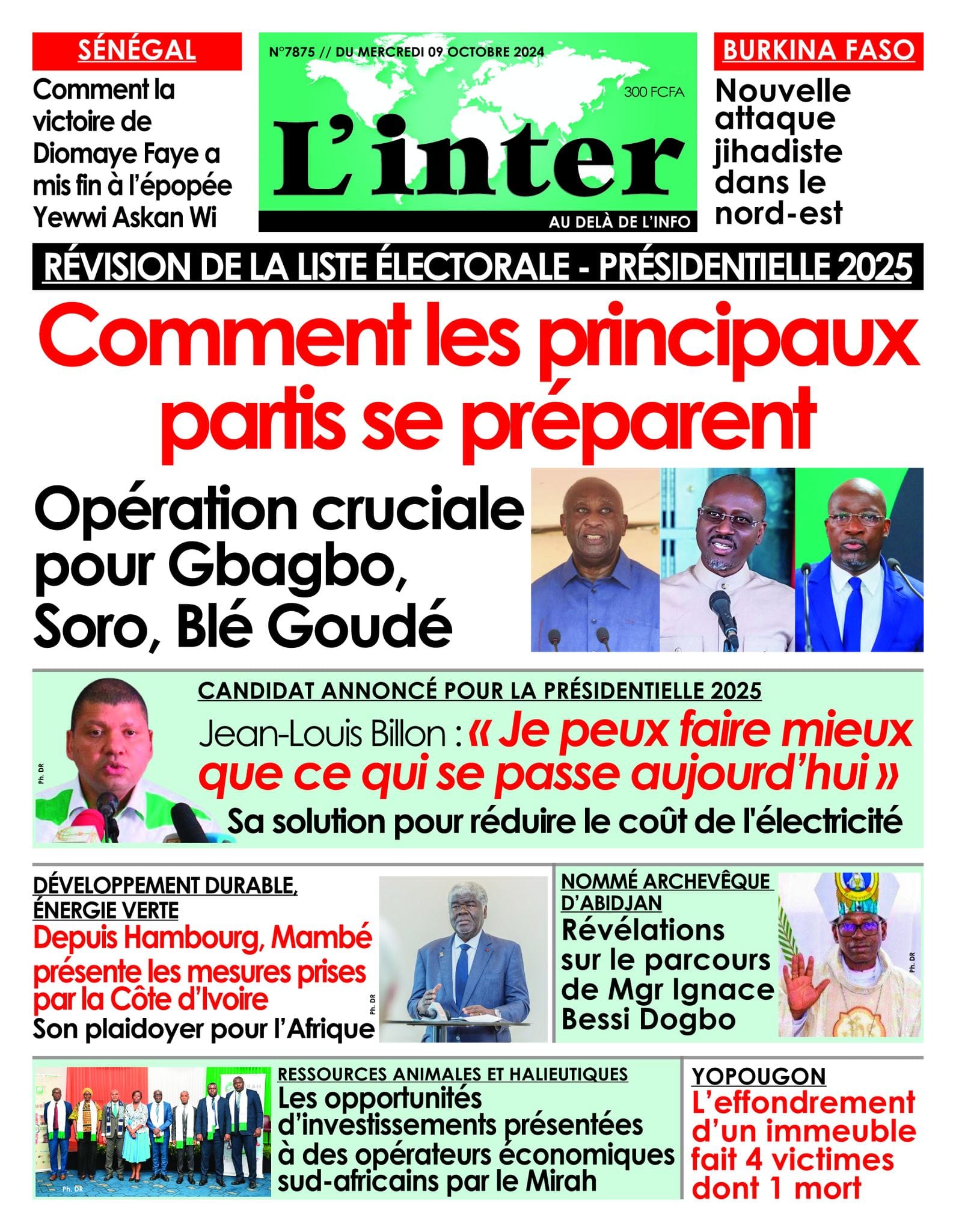 Titrologie 9 octobre 2024 - L'Inter - revue de la presse ivoirienne