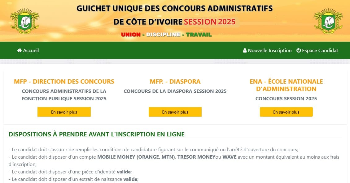 Concours Fonction Publique Côte d’Ivoire 2025 : Inscriptions ouvertes ce 28 février, voici le lien pour consulter la liste