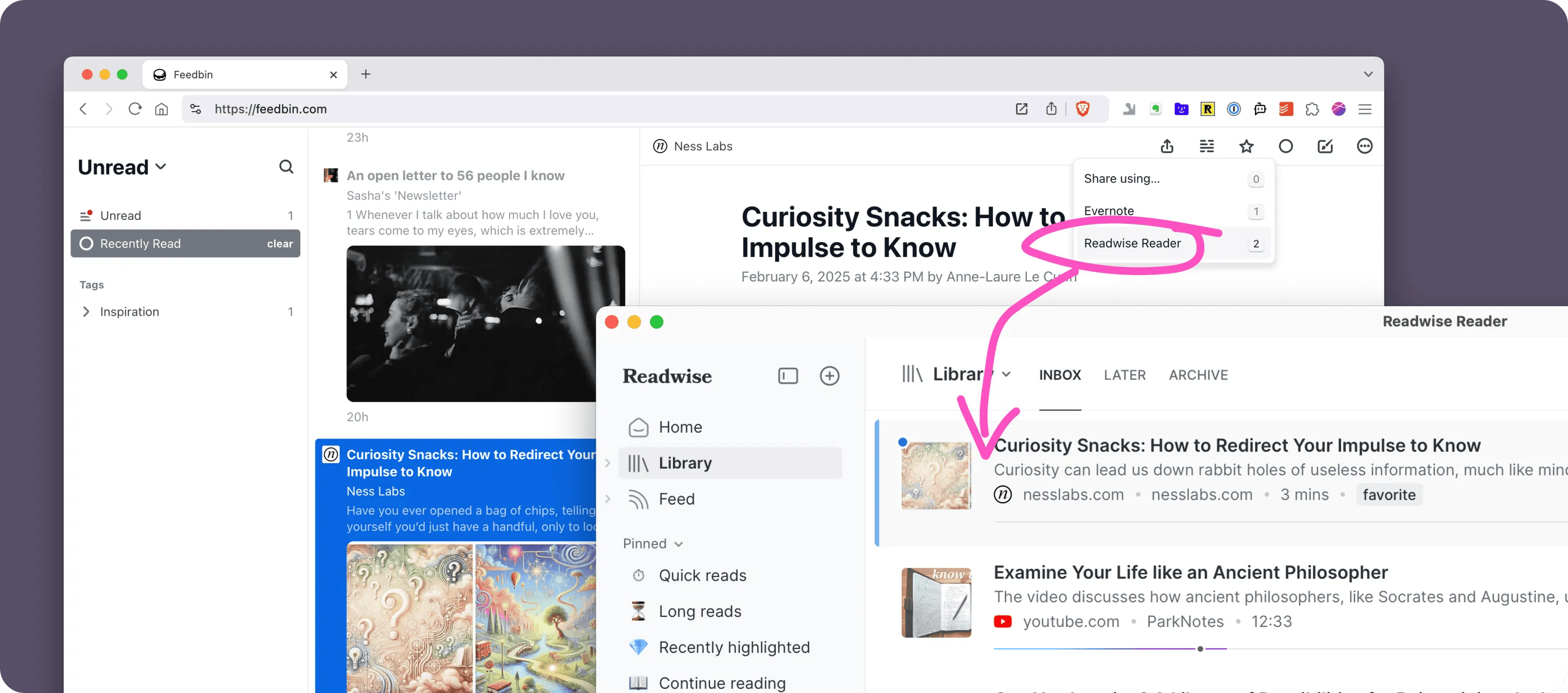 Sending Articles from Feedbin to Readwise Reader