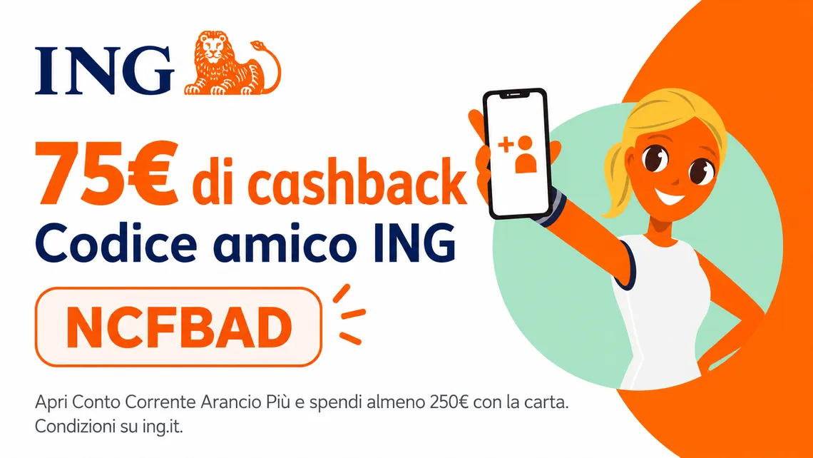 ING: 75€ di cashback con codice