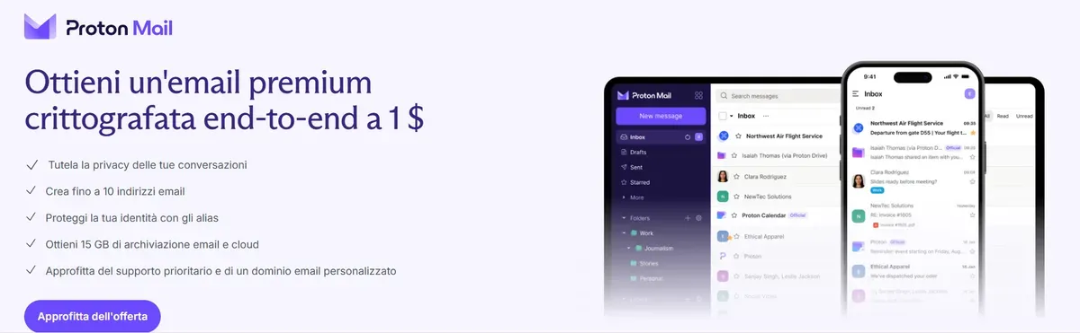 👉 Proton Mail e Drive: solo 1€ per il primo mese, offerta lampo!