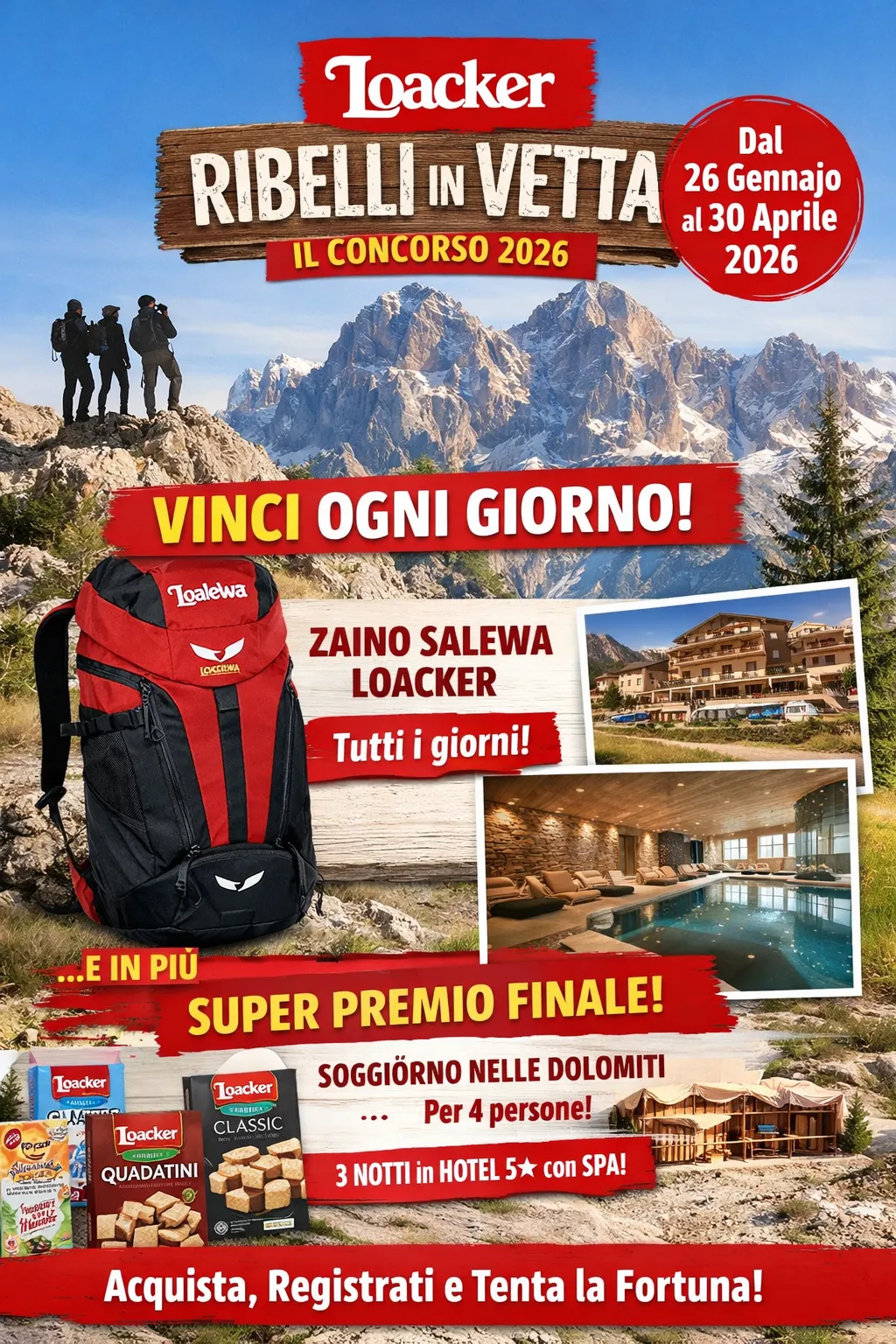 Ribelli in Vetta Loacker: il nuovo concorso che regala zaini Salewa e un soggiorno nelle Dolomiti