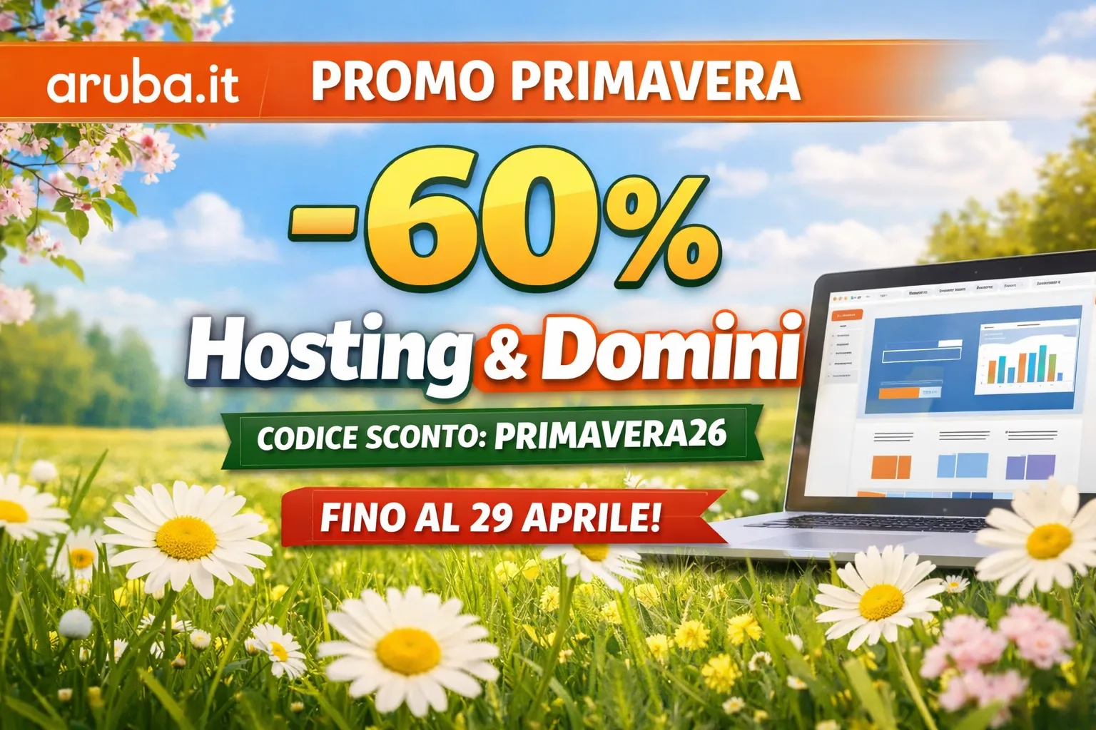 Aruba lancia la promo primavera: 60% di sconto fino al 29 aprile