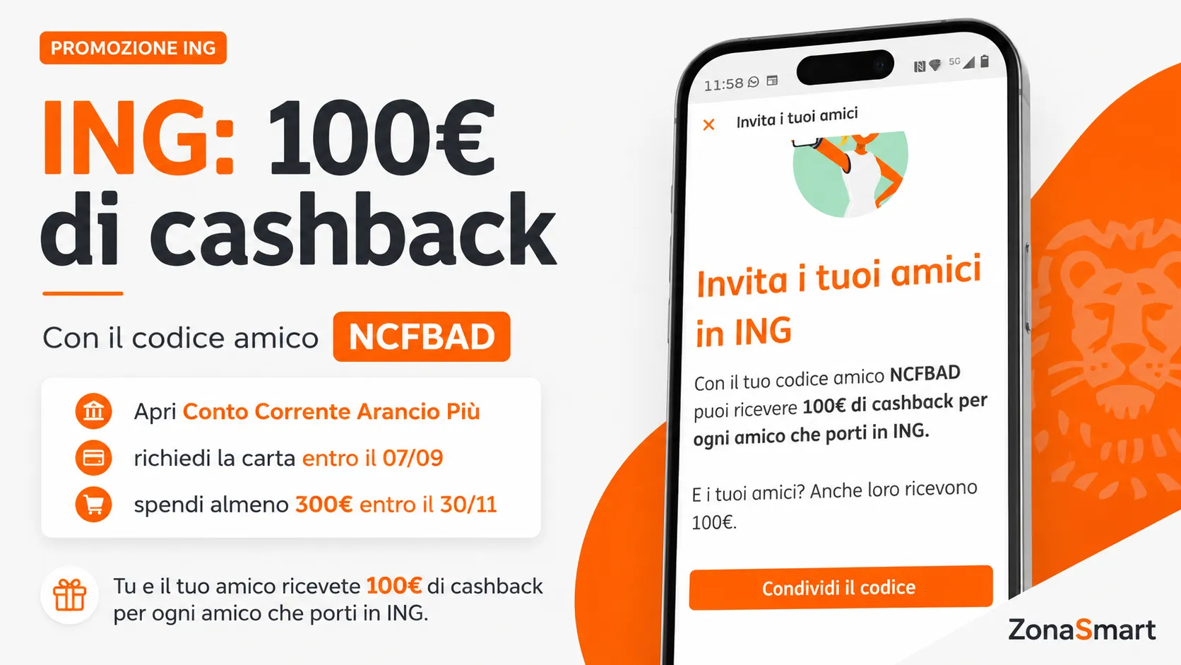 ING regala 100 euro: apri il conto con il codice NCFBAD
