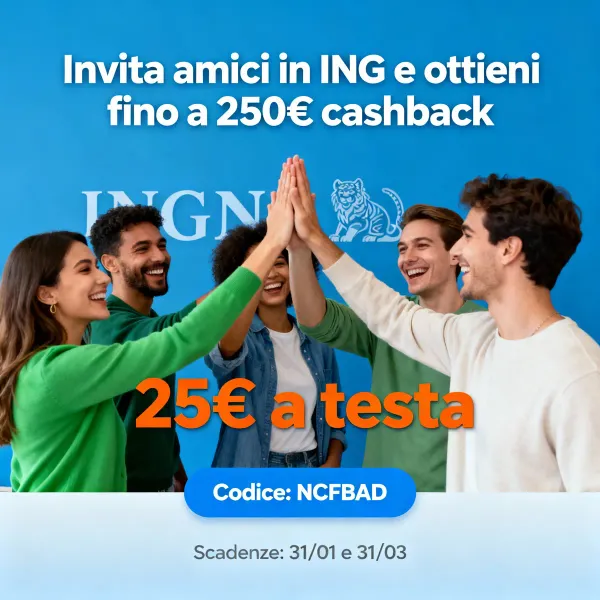 Entra in ING con Codice NCFBAD: 25€ subito